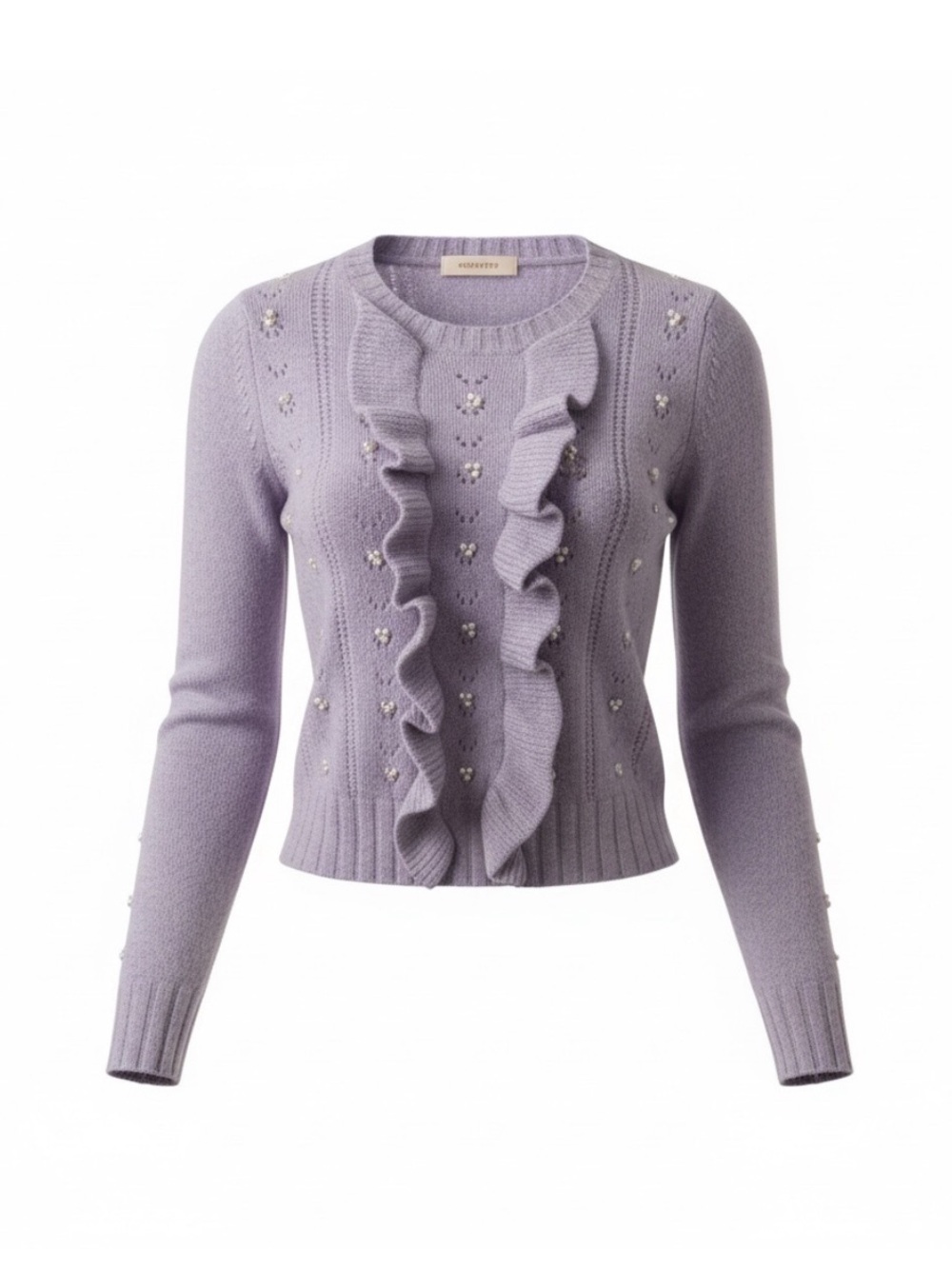 Industry Lavender Pearl-Embellished Ruffle Knit Sweater